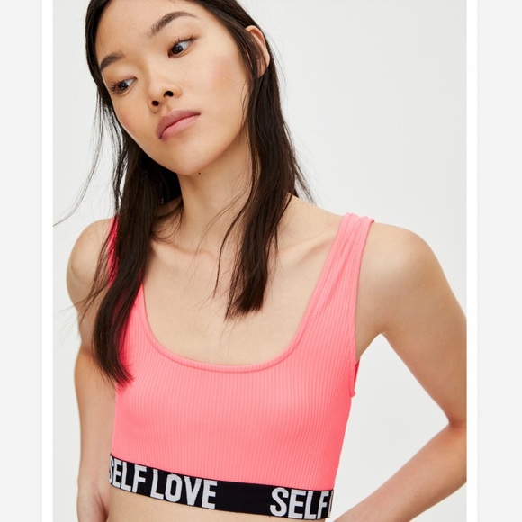NEW Pull & Bear Ribbed Self Love Vintage Style Sporty Top Size S - Picture 3 of 9